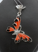 Серебряный кулон с эмалиевым покрытием и марказитами "Бабочка"